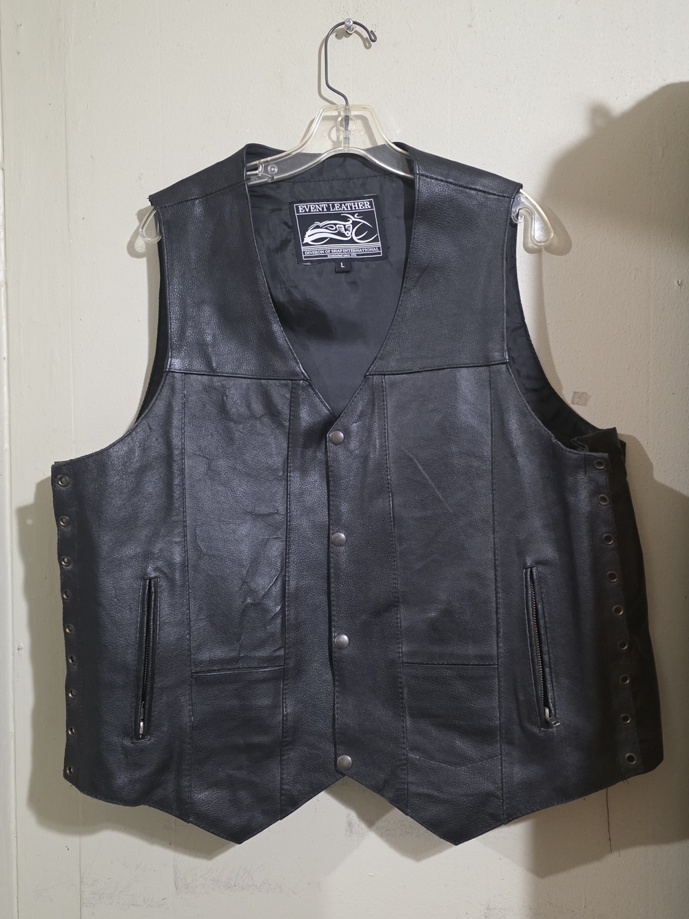Even Leather Motorcycle Riding Vest Black Genuinr Leathet Size L